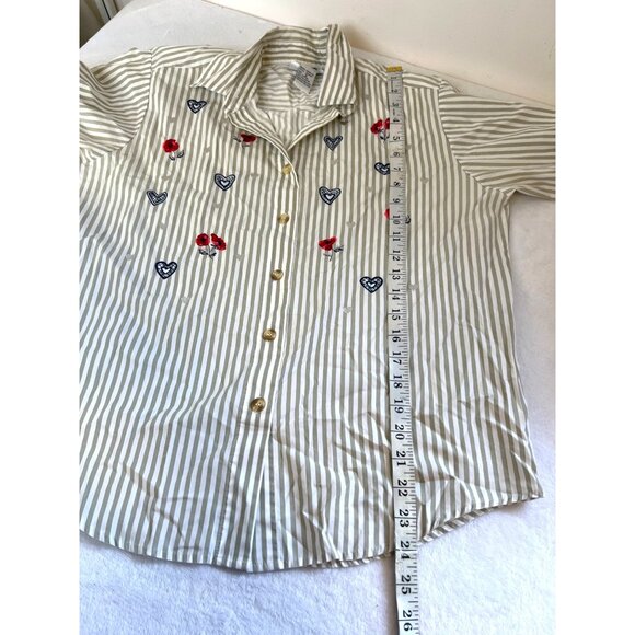 Koret City Blues Vintage Striped Button Down Blouse Hearts Stripes Small S - Picture 7 of 7